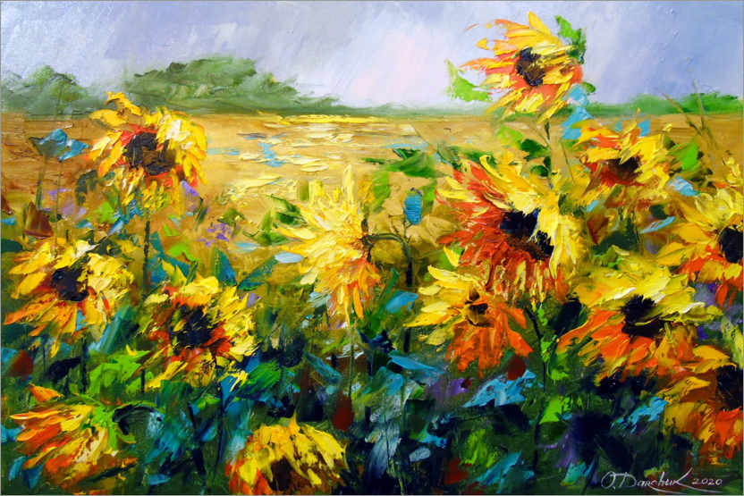 Poster Wind und Sonnenblumen