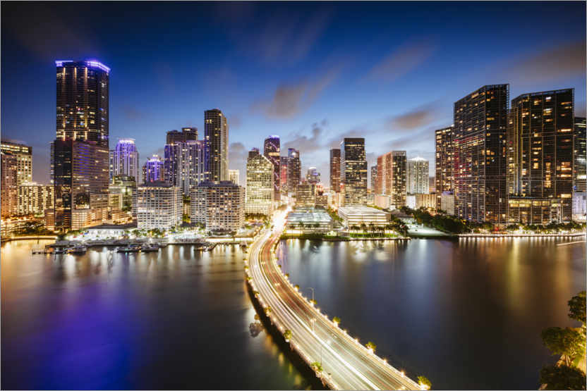 Poster Downtown Miami bei Nacht