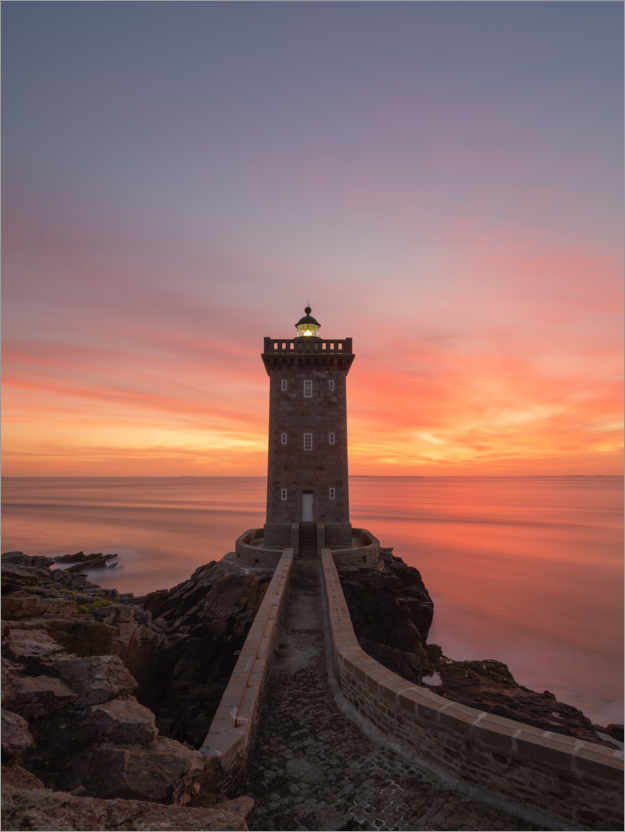 Poster Sonnenuntergang am Kermorvan Leuchtturm