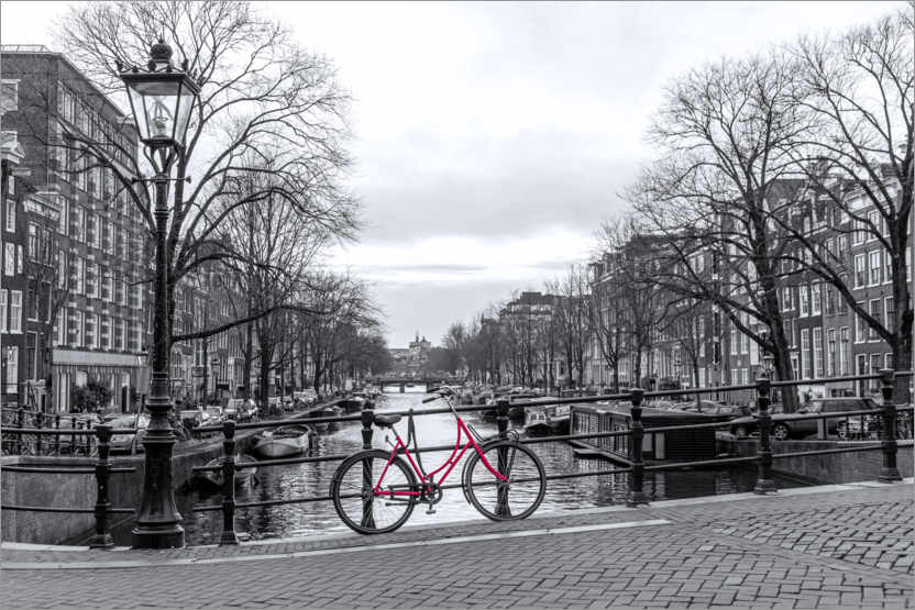 Poster Rotes Fahrrad in Amsterdam