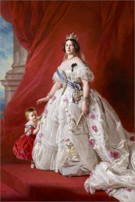 Poster Isabel II mit Tochter Isabel, Prinzessin von Asturien