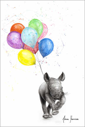 Poster Kleines Nashorn mit Luftballons