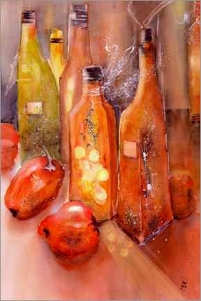 Poster Olivenöl und Paprika