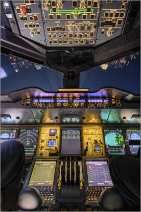 Poster Airbus A380 Cockpit bei Nacht