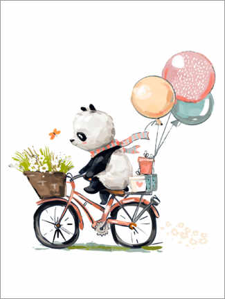 Wandsticker  Panda auf dem Fahrrad - Eve Farb
