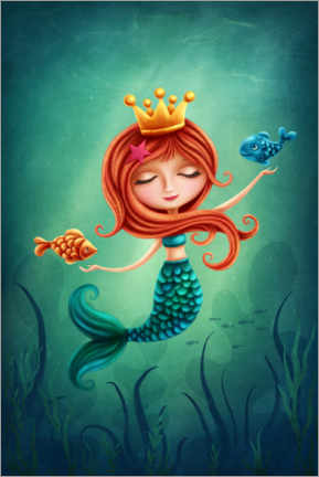 Poster  Meerjungfrau spielt mit Fischen - Elena Schweitzer