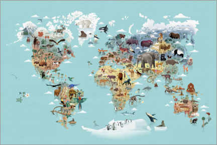 Alubild  Weltkarte der Tiere - Dieter Braun