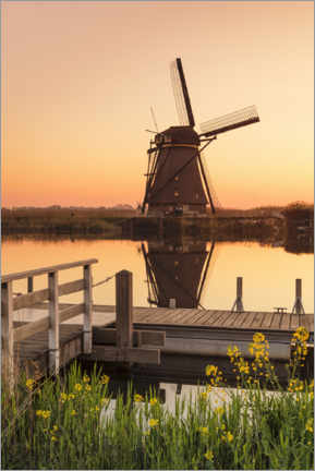 Poster Windmühle bei Sonnenaufgang, Holland