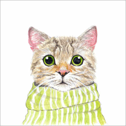 Poster Nette Katze mit grünen Augen und Schal