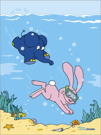 Wandbild  Elefant und Hase unter Wasser