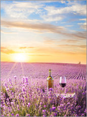 Wandsticker  Eine Flasche Wein in Lavendelfeld