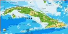 Wandbild  Kuba - Landkarte (Englisch)