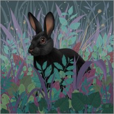 Holzbild  Schwarzes Kaninchen im Gras - Vasilisa Romanenko