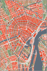 Alubild  Stadtplan von Amsterdam, bunt - PlanosUrbanos