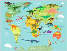 Wandbild  Weltkarte der Dinosaurier (dänisch) - Kidz Collection