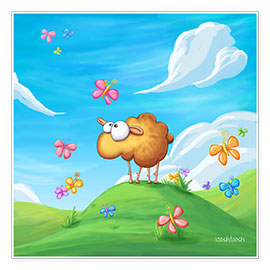 Poster Schaf mit Schmetterlingen