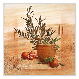 Wandbild  Granatapfel- und Oliven-Ernte - Franz Heigl