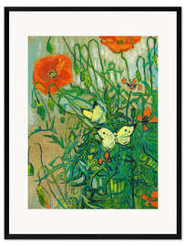 Gerahmter Kunstdruck  Schmetterlinge auf Mohnblüten - Vincent van Gogh