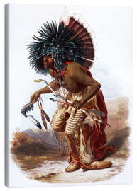 Leinwandbild  Indianer mit blauem Federkopfschmuck - Karl Bodmer