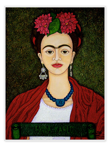 Poster Frida Kahlo Porträt mit Dahlien