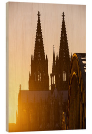 Holzbild  Sonnenuntergang hinter dem Kölner Dom