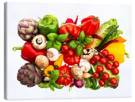 Leinwandbild  frisches Gemüse und Kräuter auf Weiß
