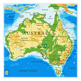 Poster  Australien - Topographische Karte (Englisch)