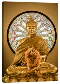 Leinwandbild  Buddha-Statue und Rad des Lebens