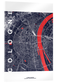 Acrylglasbild  Cologne Karte Mitternacht (Köln) - campus graphics