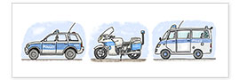 Wandbild  Hugos Polizei 3-er Set - Hugos Illustrations